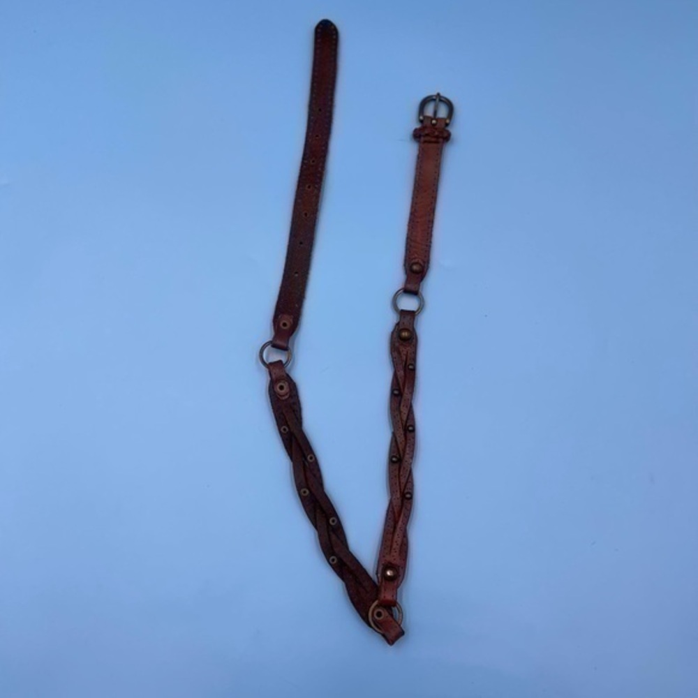 Vintage Brown Leather Braided Skinny Belt